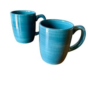 Pier 1 Coffee Mugs Essential Colours Teal 2 Discontinued Chunky Hand Painted